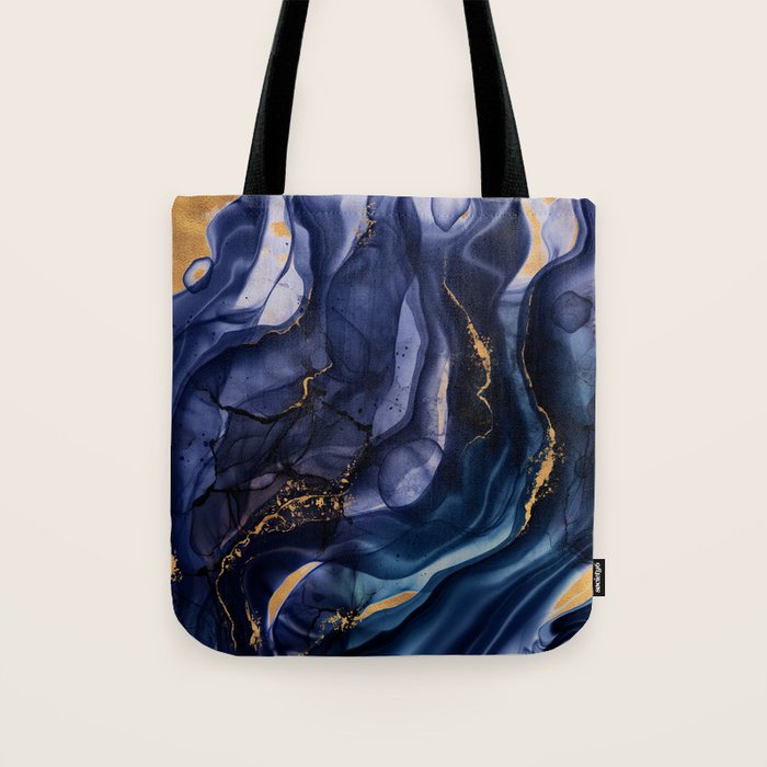 Midnight Dark Blue Marble Alcohol Ink Marble Art Flashes Tote Bag