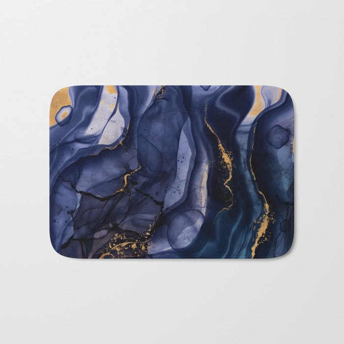 Midnight Dark Blue Marble Alcohol Ink Marble Art Flashes Bath Mat