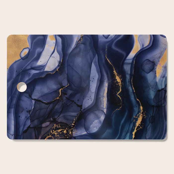 Midnight Dark Blue Marble Alcohol Ink Marble Art Flashes Cutting Board