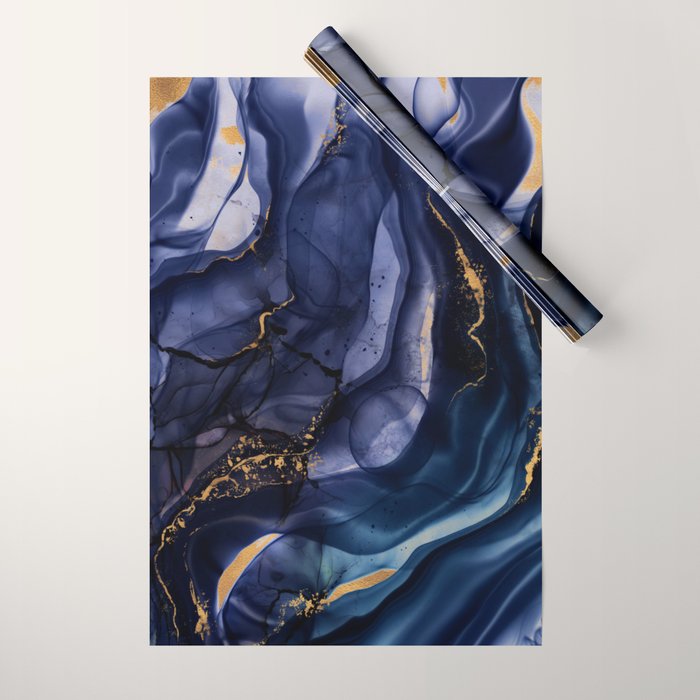 Midnight Dark Blue Marble Alcohol Ink Marble Art Flashes Wrapping Paper