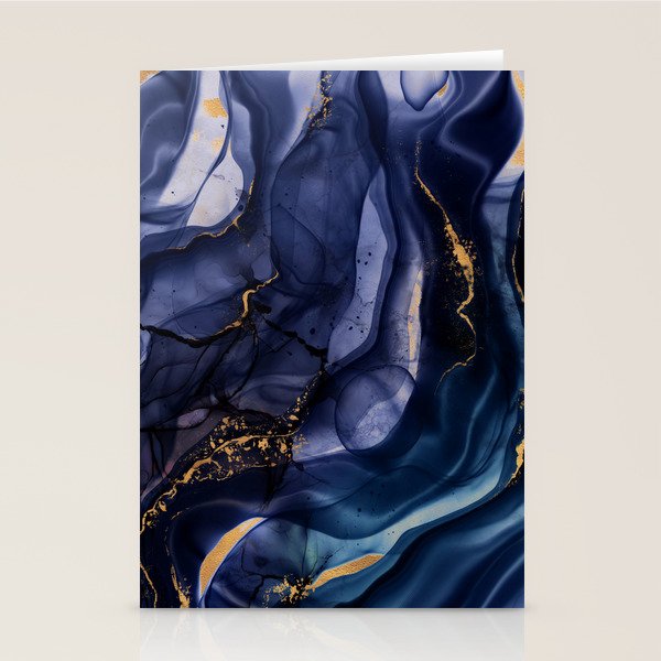 Midnight Dark Blue Marble Alcohol Ink Marble Art Flashes Stationery Card