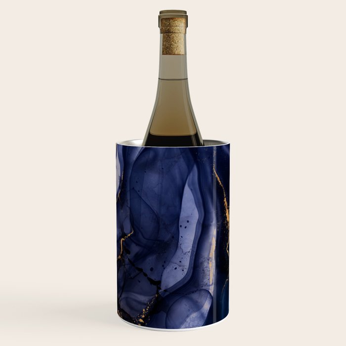 Midnight Dark Blue Marble Alcohol Ink Marble Art Flashes Wine Chiller