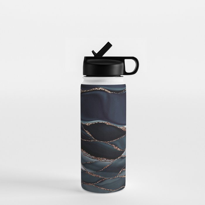 Midnight Marble Deep Ocean Waves Water Bottle