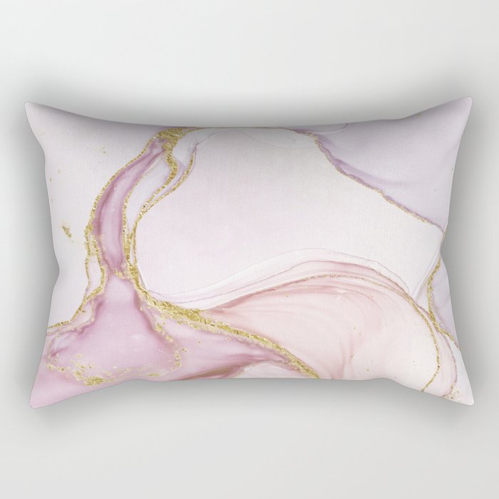 Blush Pink And Gold Alcohol Ink Marble Rectangular Pillow