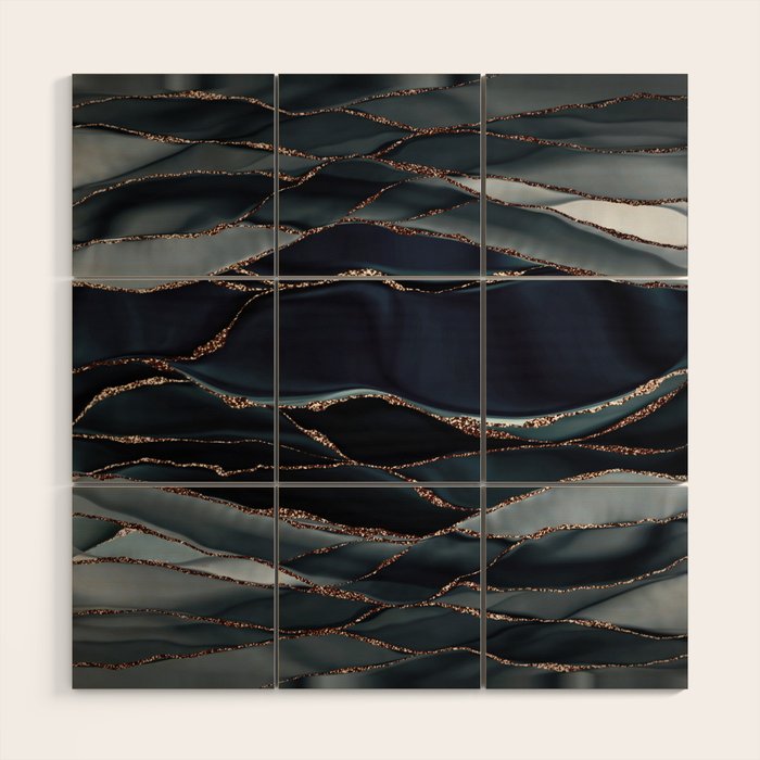 Midnight Marble Deep Ocean Waves Wood Wall Art