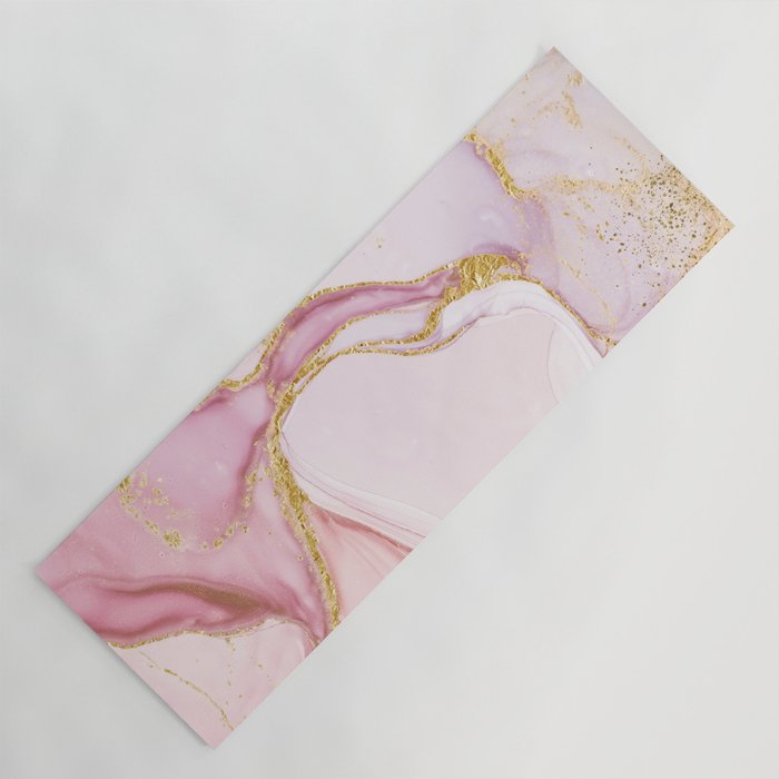 Blush Pink And Gold Alcohol Ink Marble Yoga Mat