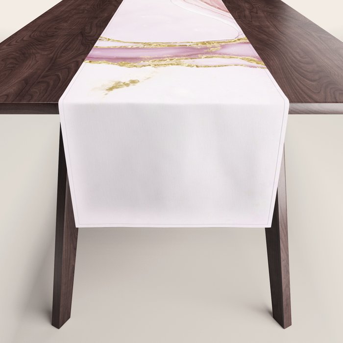 Blush Pink And Gold Alcohol Ink Marble Table Runner