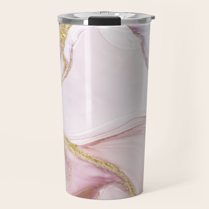 Blush Pink And Gold Alcohol Ink Marble Travel Mug