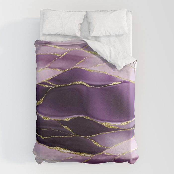 Day And Night Purple Marble Landscape Duvet Cover