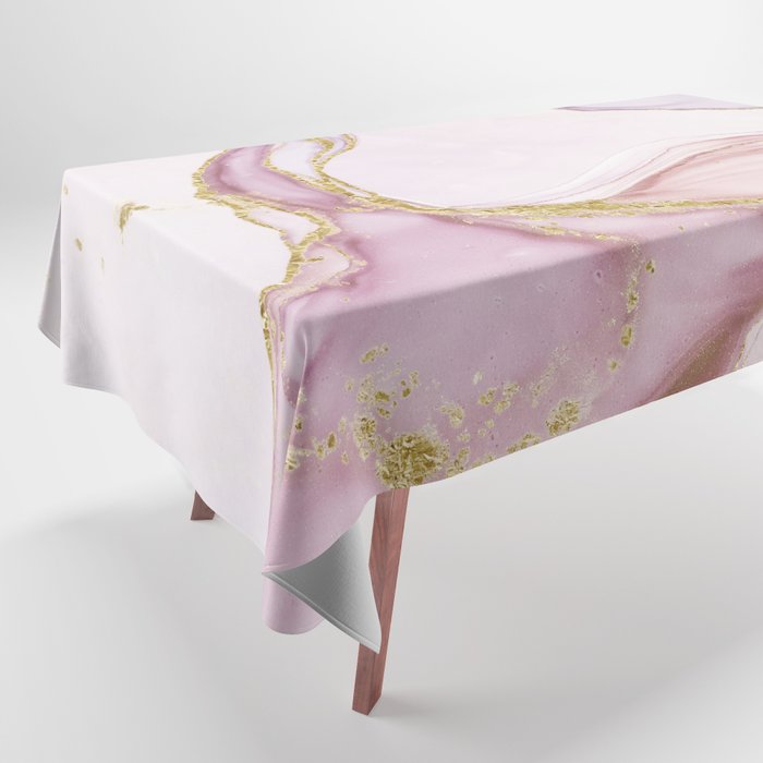 Blush Pink And Gold Alcohol Ink Marble Tablecloth