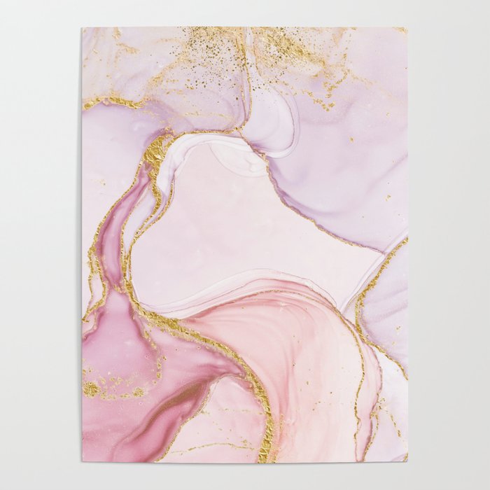 Blush Pink And Gold Alcohol Ink Marble Poster
