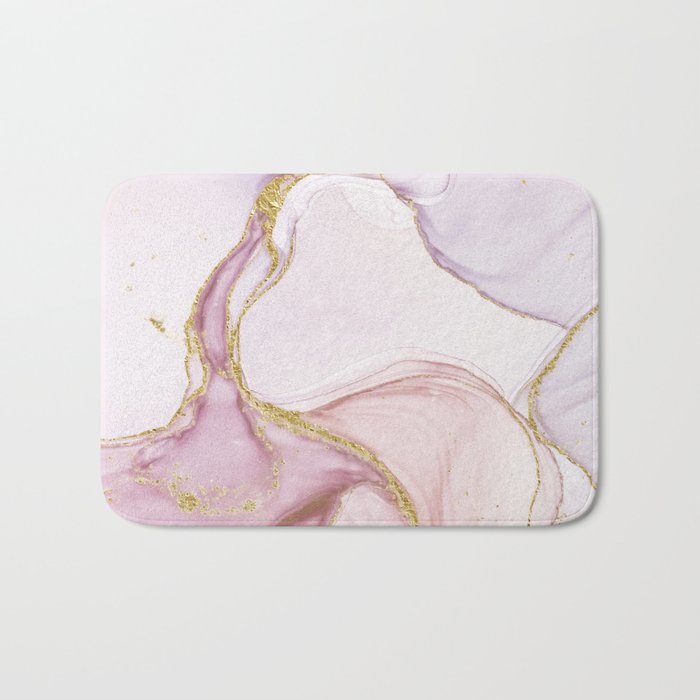 Blush Pink And Gold Alcohol Ink Marble Bath Mat