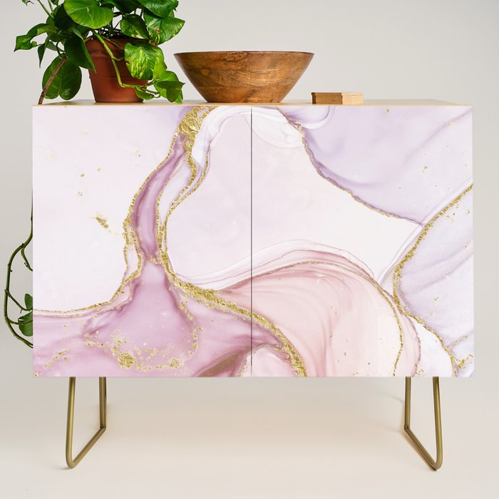 Blush Pink And Gold Alcohol Ink Marble Credenza