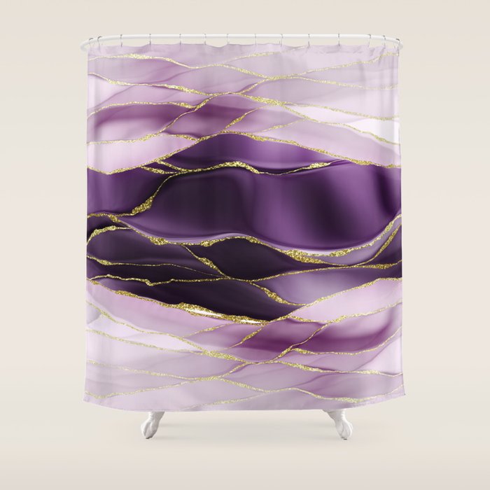 Day And Night Purple Marble Landscape Shower Curtain