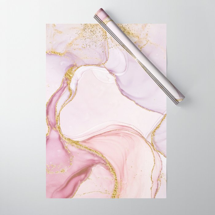 Blush Pink And Gold Alcohol Ink Marble Wrapping Paper
