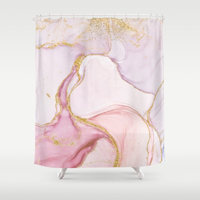 Blush Pink And Gold Alcohol Ink Marble Shower Curtain