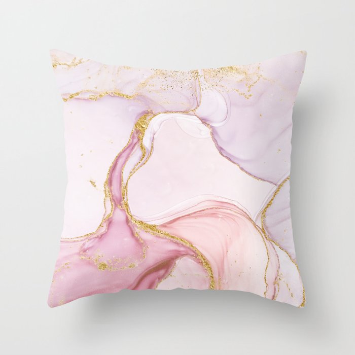 Blush Pink And Gold Alcohol Ink Marble Throw Pillow
