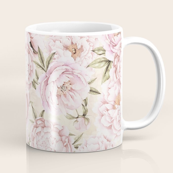 Pastel Blush Pink Spring Watercolor Peony Flowers Pattern Coffee Mug