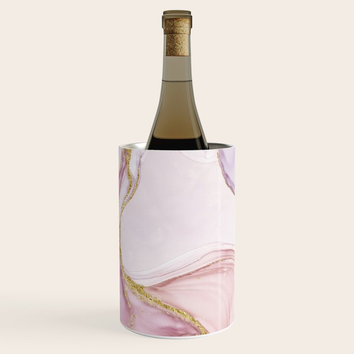 Blush Pink And Gold Alcohol Ink Marble Wine Chiller