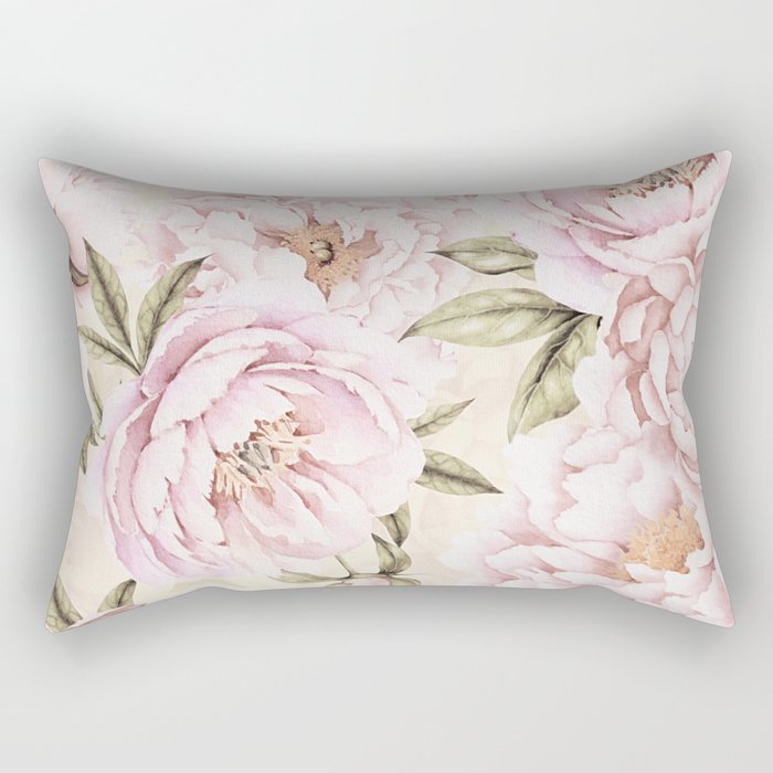 Pastel Blush Pink Spring Watercolor Peony Flowers Pattern Rectangular Pillow