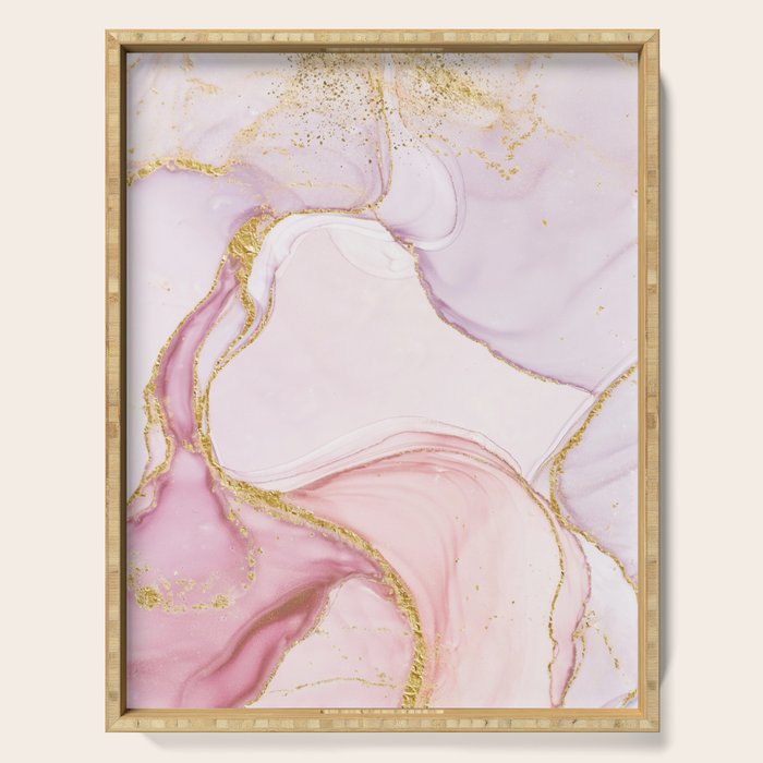 Blush Pink And Gold Alcohol Ink Marble Serving Tray