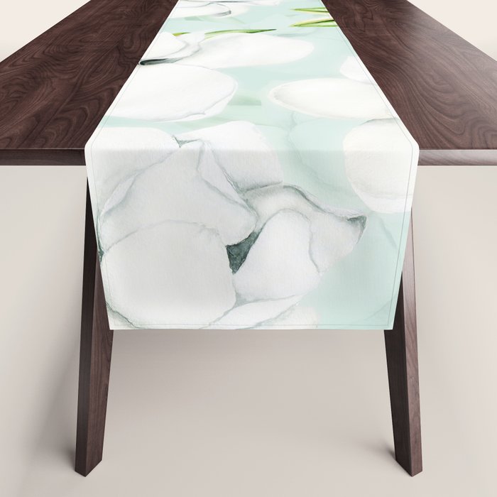 Hygge Magnolia Watercolor Pastel Flowers Table Runner