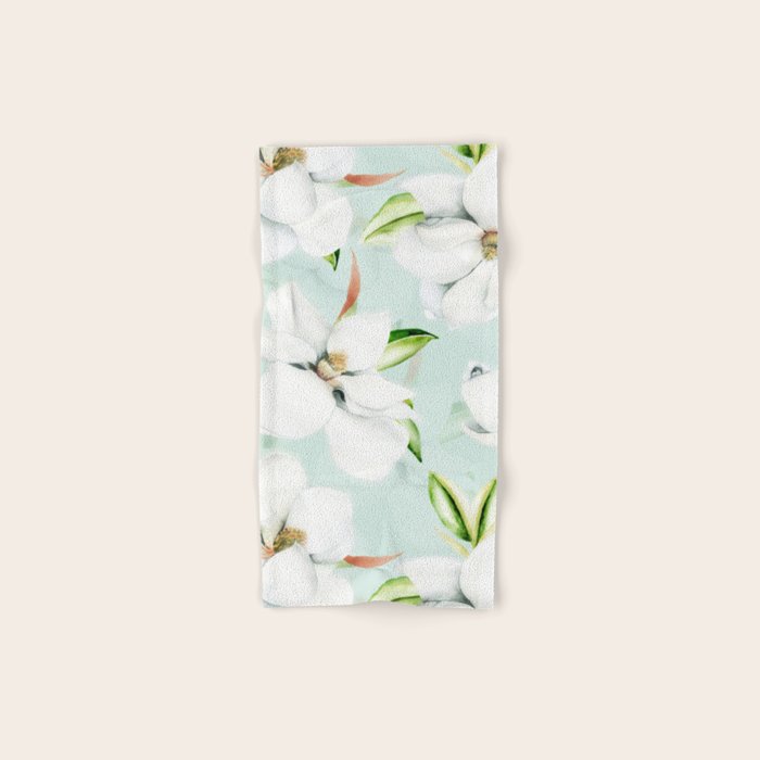 Hygge Magnolia Watercolor Pastel Flowers Bath Towel