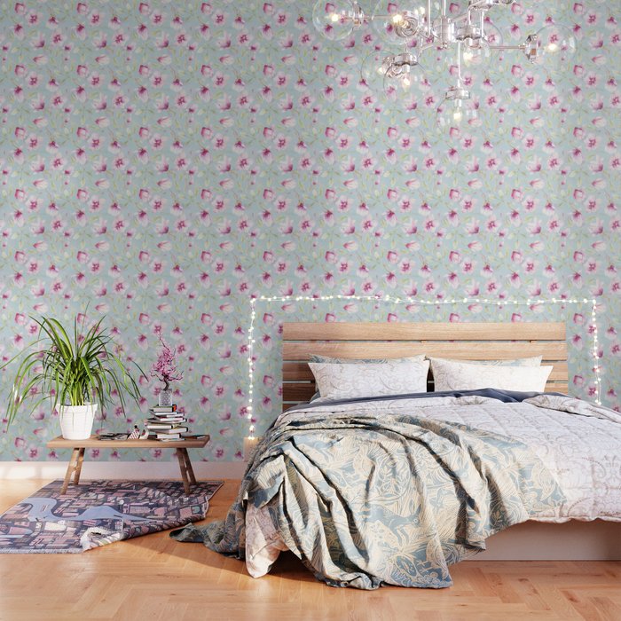 Hygge Hand Painted Watercolor Magnolia Blossoms Wallpaper