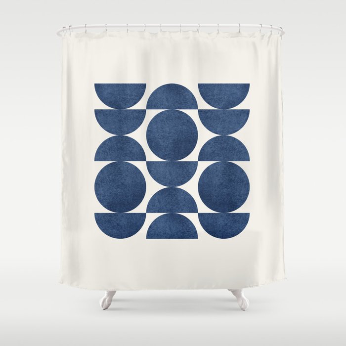 Blue Navy Retro Scandinavian Mid Century Modern Shower Curtain