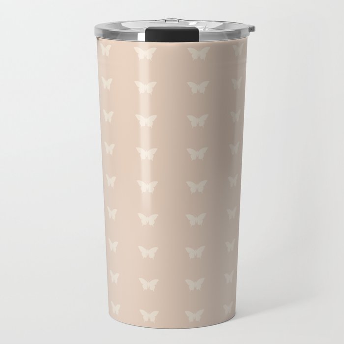 Butterfly Pattern - Neutral Pink Travel Mug