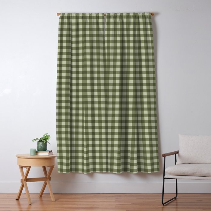 Gingham Plaid Pattern - Natural Green Window Curtain
