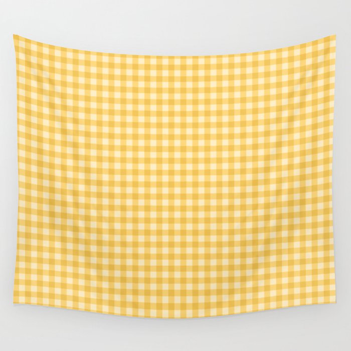 Gingham Plaid Pattern - Sunshine Yellow Wall Tapestry