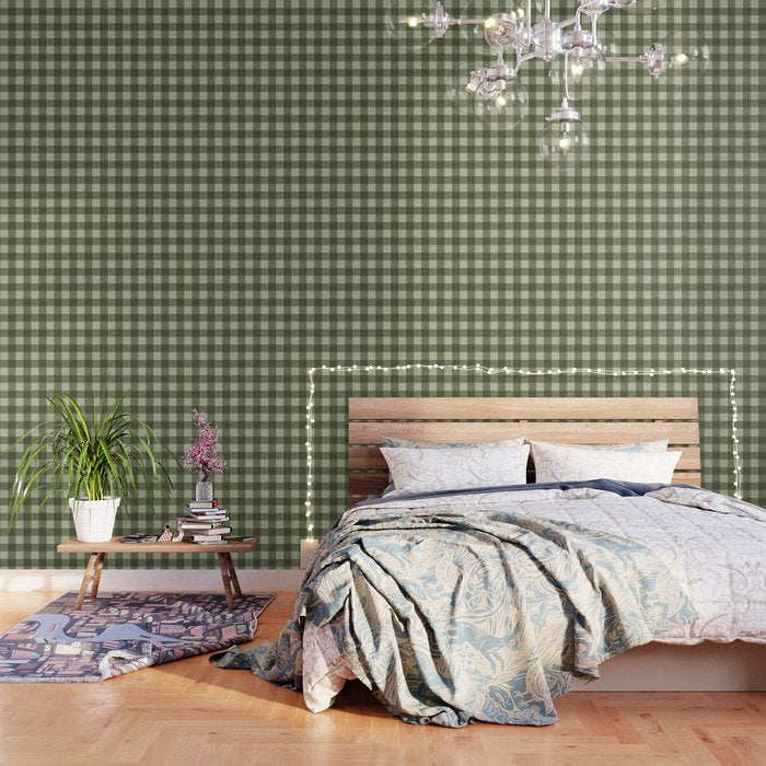 Gingham Plaid Pattern - Natural Green Wallpaper