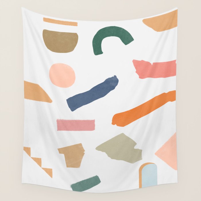 Mix Of Color Shapes Happy Artwork Wall Tapestry