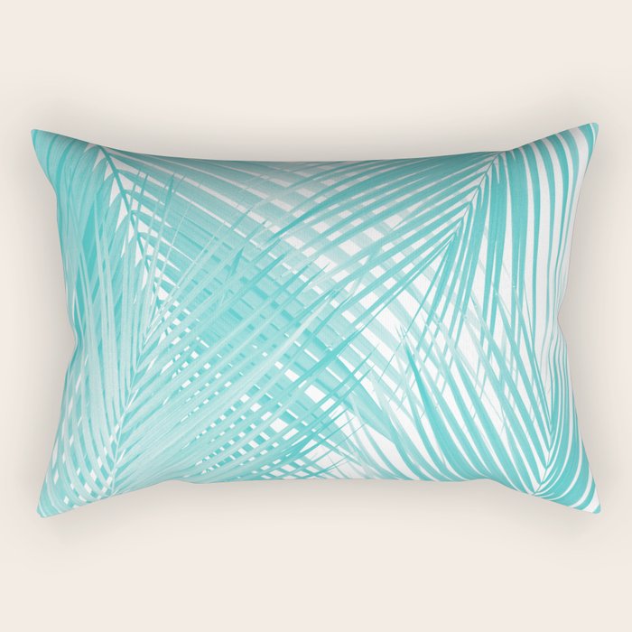 Soft Turquoise Palm Leaves Dream - Cali Summer Vibes #3 #Tropical #Decor #Art Rectangular Pillow