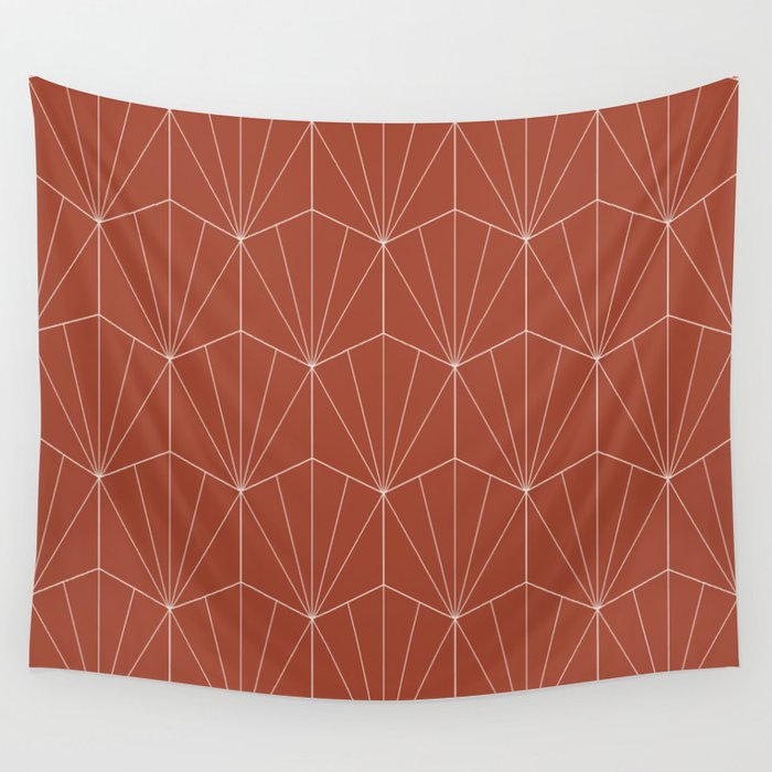 Gisela Geometric Line Art - Pomegranate Red Wall Tapestry