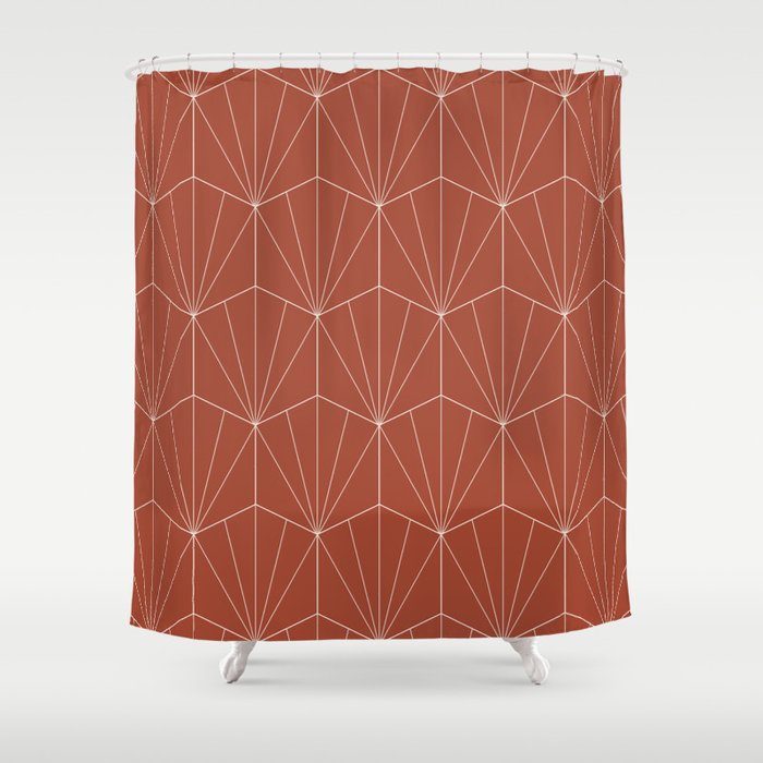 Gisela Geometric Line Art - Pomegranate Red Shower Curtain