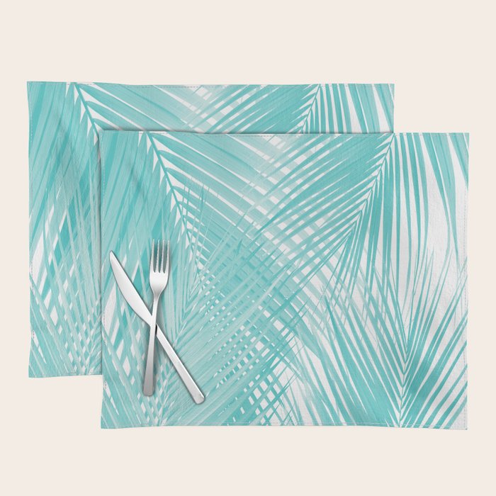 Soft Turquoise Palm Leaves Dream - Cali Summer Vibes #3 #Tropical #Decor #Art Placemat