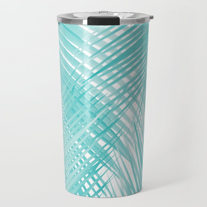 Soft Turquoise Palm Leaves Dream - Cali Summer Vibes #3 #Tropical #Decor #Art Travel Mug