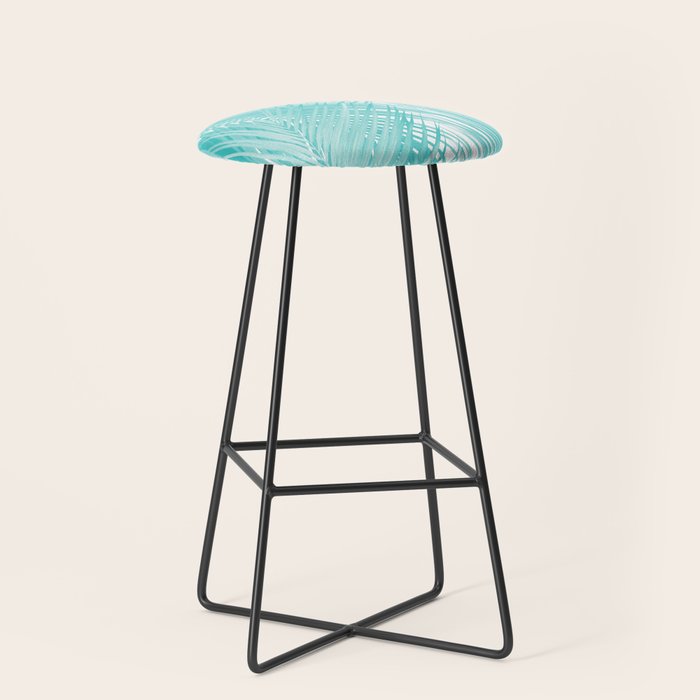 Soft Turquoise Palm Leaves Dream - Cali Summer Vibes #3 #Tropical #Decor #Art Stool