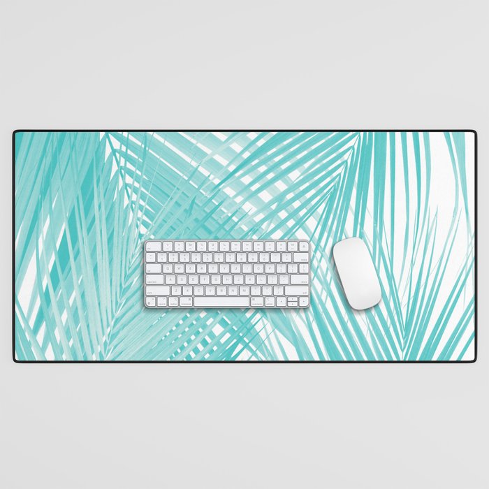 Soft Turquoise Palm Leaves Dream - Cali Summer Vibes #3 #Tropical #Decor #Art Desk Mat