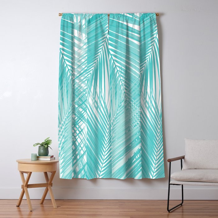 Soft Turquoise Palm Leaves Dream - Cali Summer Vibes #3 #Tropical #Decor #Art Window Curtain
