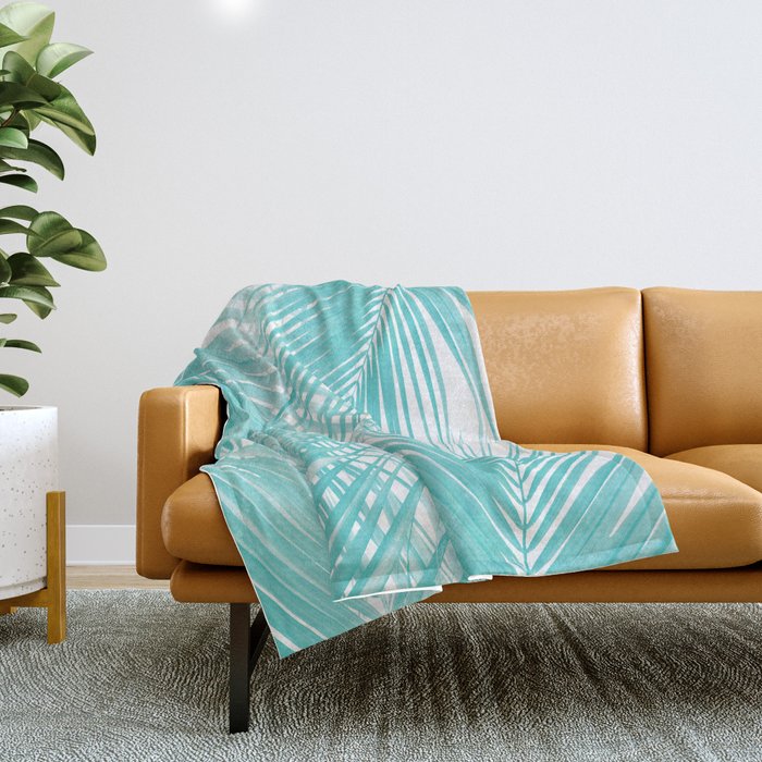 Soft Turquoise Palm Leaves Dream - Cali Summer Vibes #3 #Tropical #Decor #Art Throw Blanket