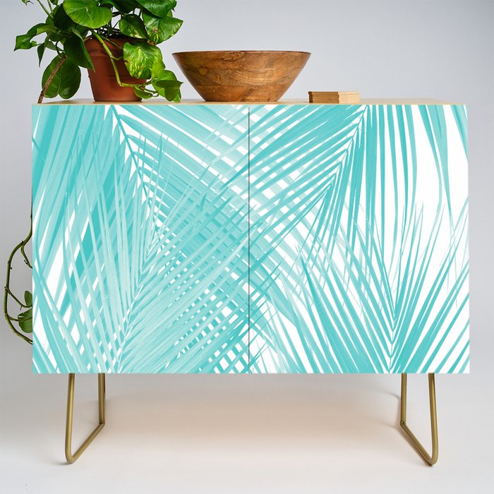 Soft Turquoise Palm Leaves Dream - Cali Summer Vibes #3 #Tropical #Decor #Art Credenza
