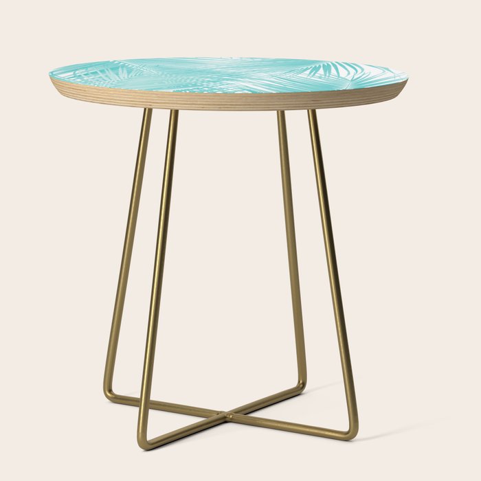 Soft Turquoise Palm Leaves Dream - Cali Summer Vibes #3 #Tropical #Decor #Art Side Table