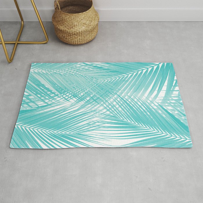 Soft Turquoise Palm Leaves Dream - Cali Summer Vibes #3 #Tropical #Decor #Art Rug