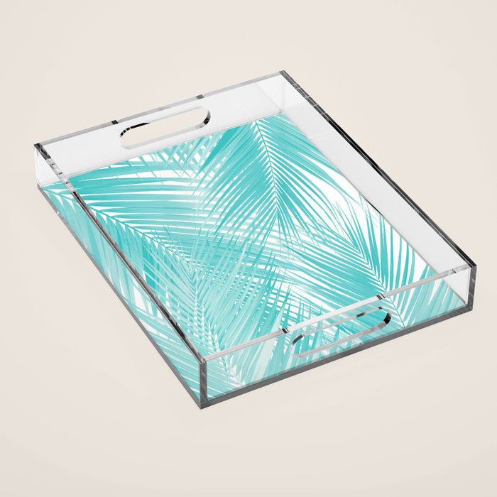 Soft Turquoise Palm Leaves Dream - Cali Summer Vibes #3 #Tropical #Decor #Art Acrylic Tray