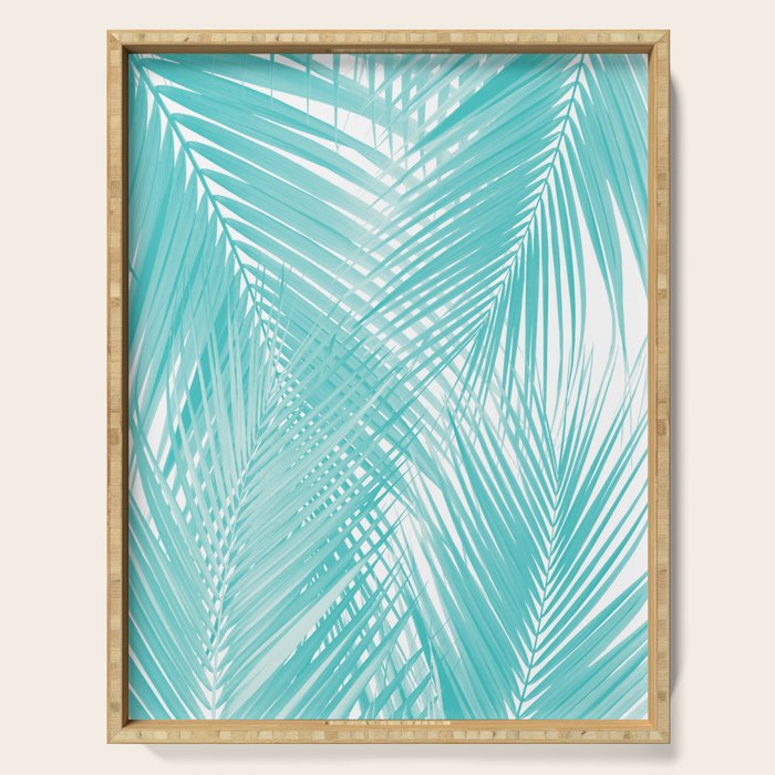 Soft Turquoise Palm Leaves Dream - Cali Summer Vibes #3 #Tropical #Decor #Art Serving Tray
