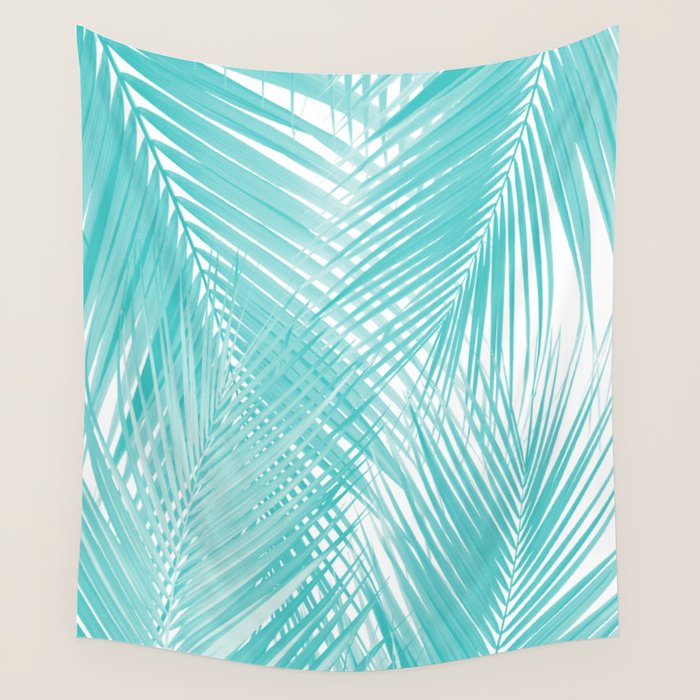 Soft Turquoise Palm Leaves Dream - Cali Summer Vibes #3 #Tropical #Decor #Art Wall Tapestry