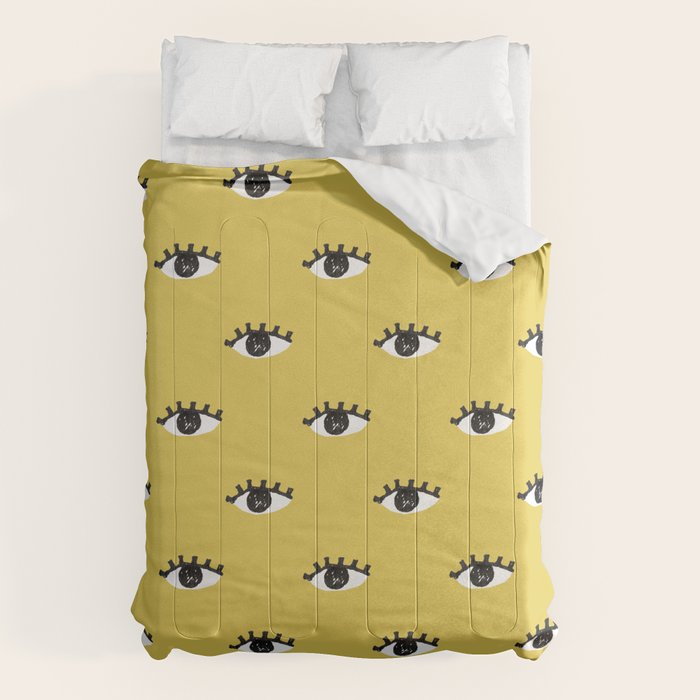 Inky Textured Eye Pattern - Olive Oil Comforter